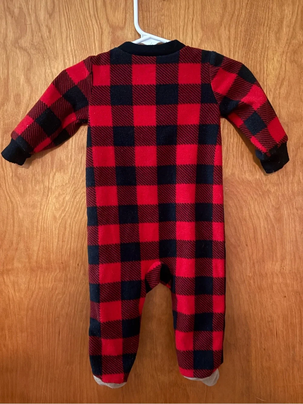 Carter's Red & Black Plaid Fleece One-Piece Footed Pajama, Bear Feet, 6 month